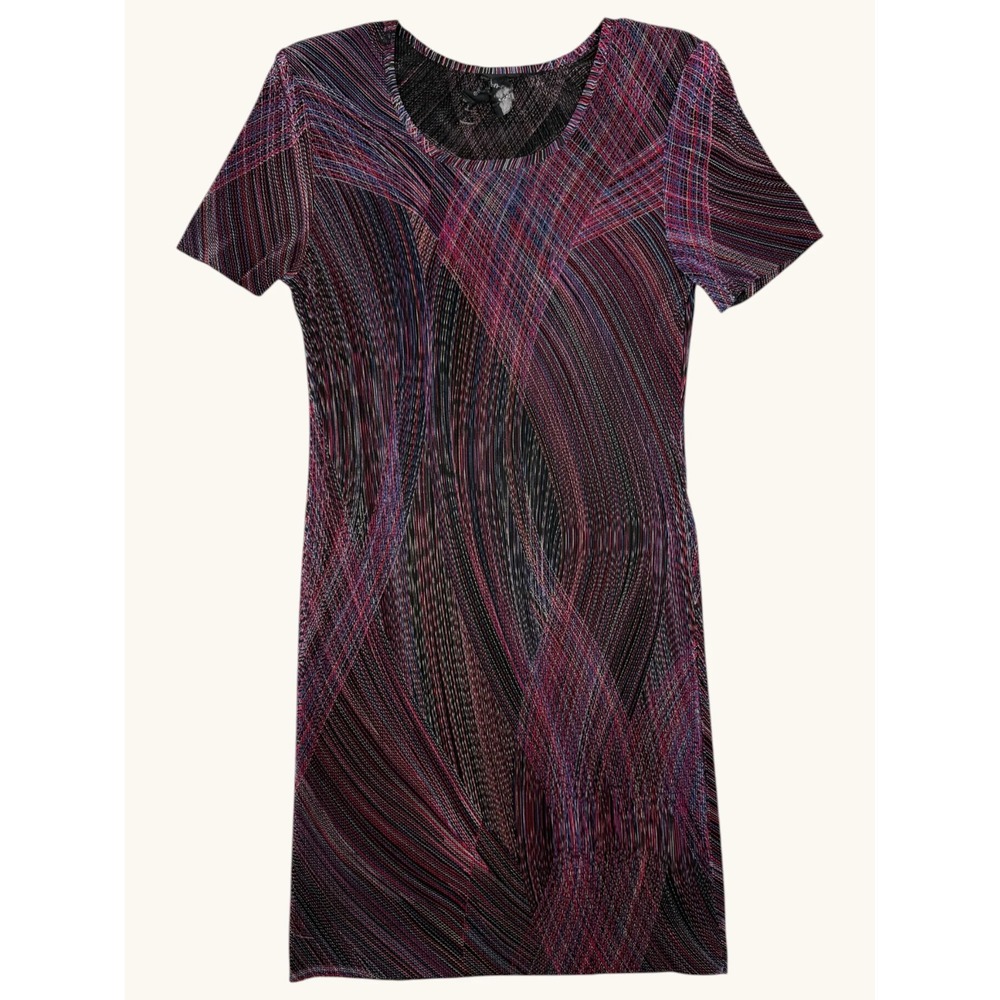 Connected Apparel Womens Abstract Swirl Knit Sheath Dress Purple Pink Blue Sz M